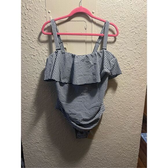 Kona Sol Blue And White Gingham One-Piece Swimsuit Woman’s Size 16W - Picture 1 of 11
